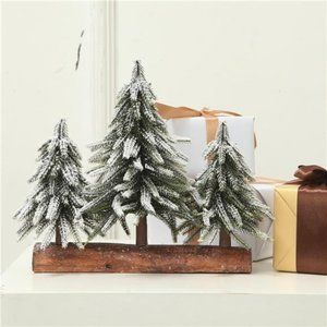 3 Small Christmas Tree with Wood Stand Decoration Tabletop Centerpiece